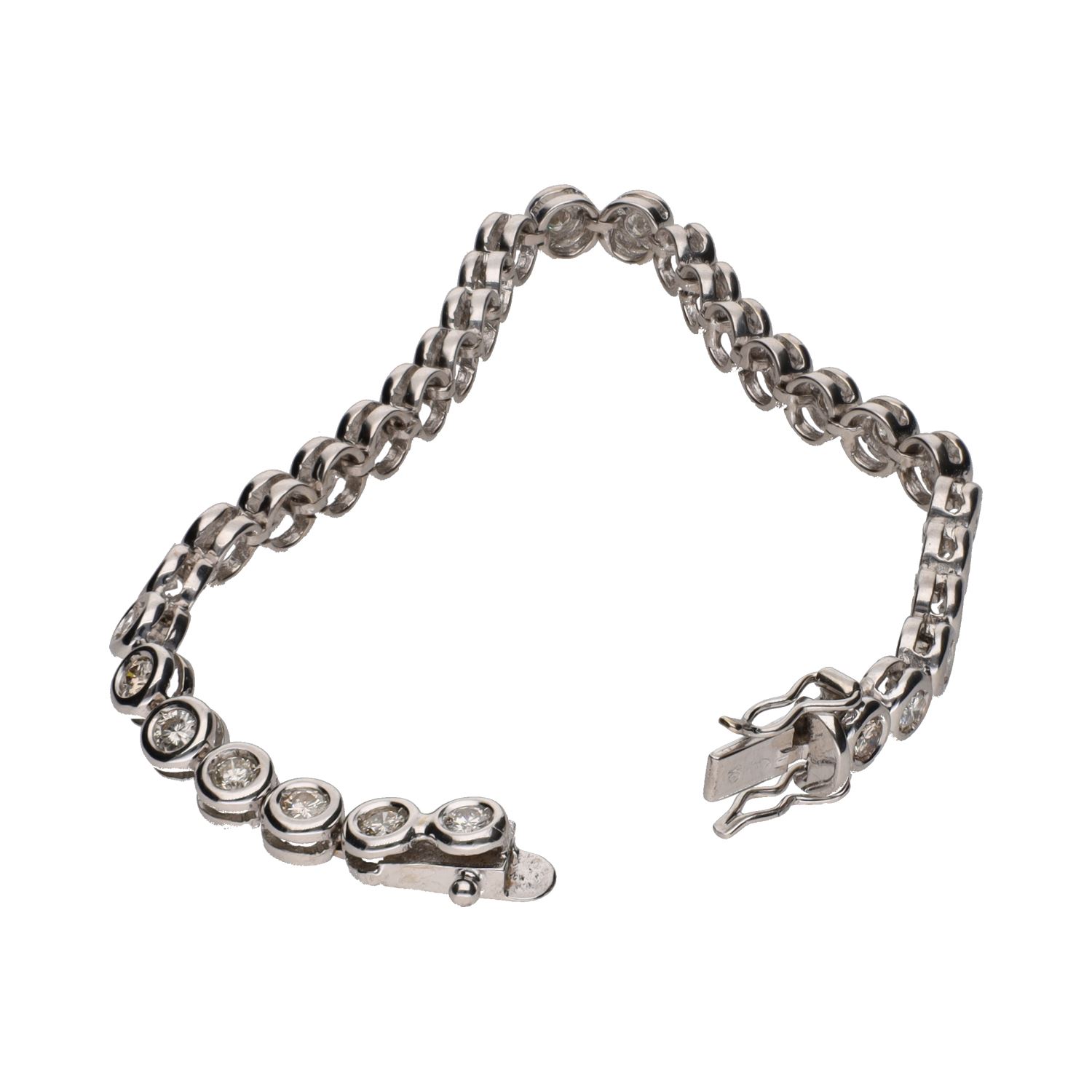 Pulsera riviere en oro blanco con brillantes en chatón.