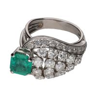 ANILLOS / SORTIJAS<BR>SORTIJA EN ORO BLANCO CON ESMERALDA Y ...