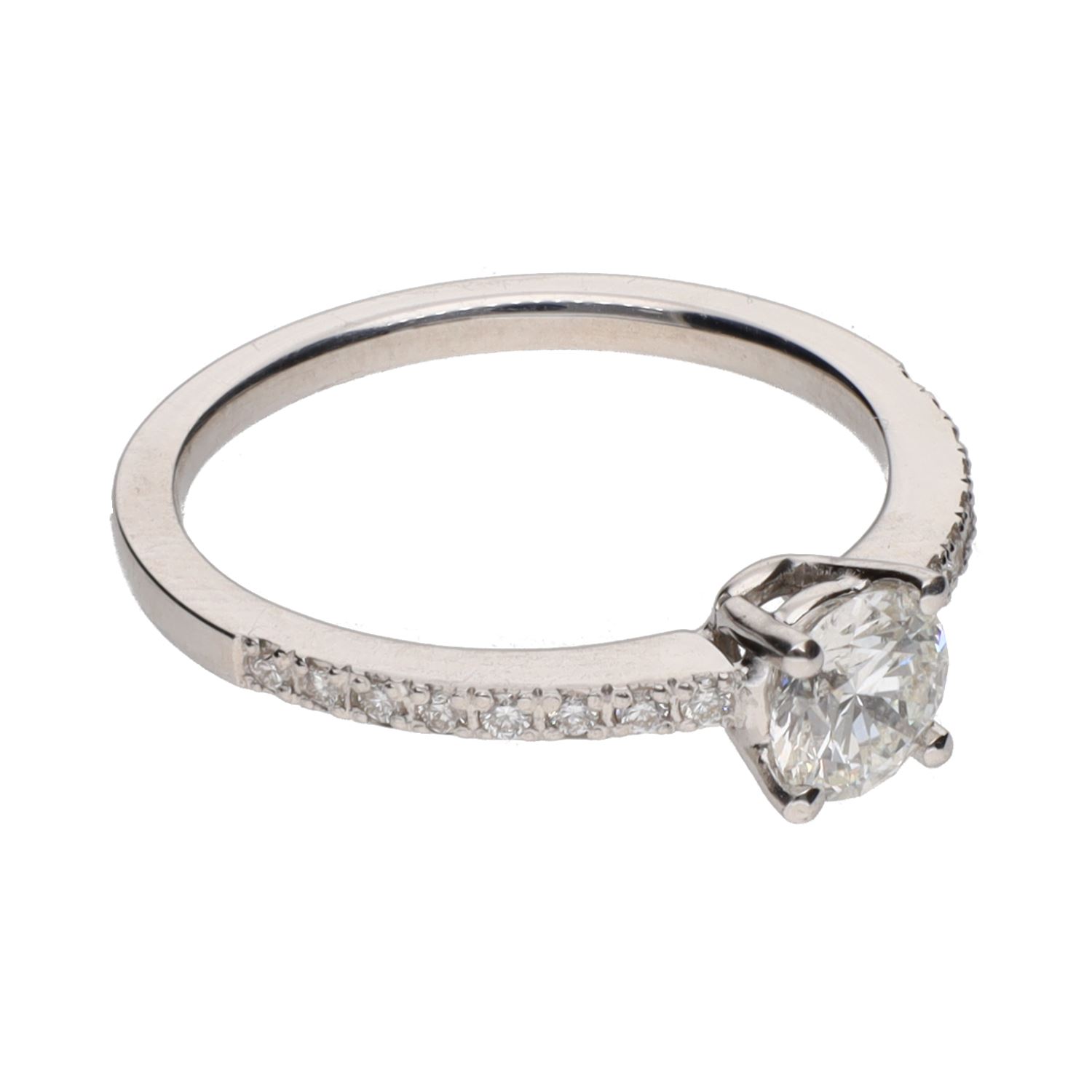 Solitario en oro blanco con brillante central 0,50ct . Talla 13.