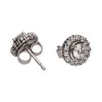 Pendientes dormilonas con orla desmontable en oro blanco con brillantes.