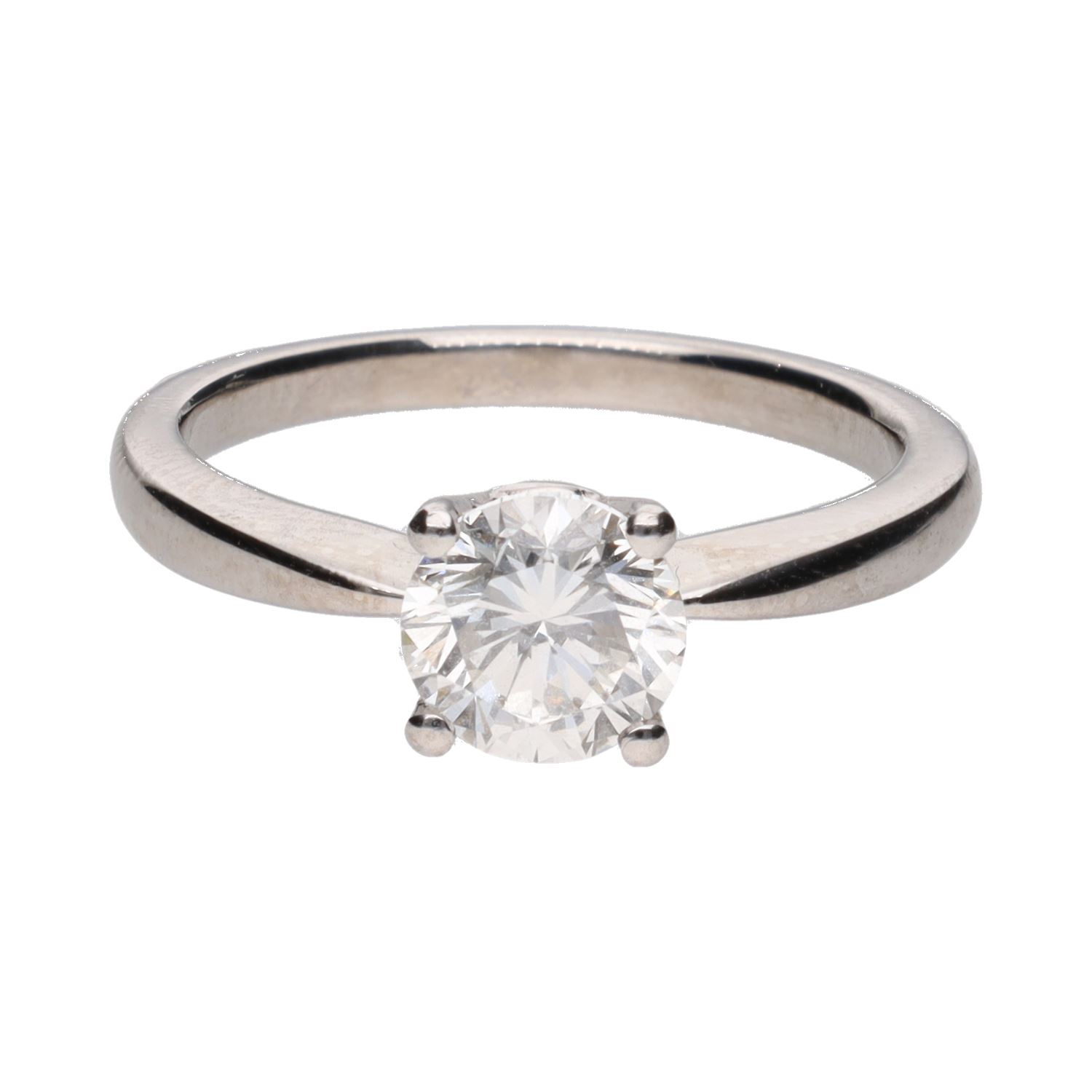 Sortija solitario en platino con un brillante de 1,00ct.  Talla 11.