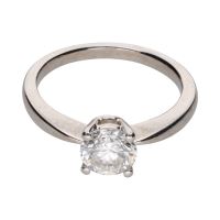 Sortija solitario en platino con un brillante de 1,00ct.  Talla 11.