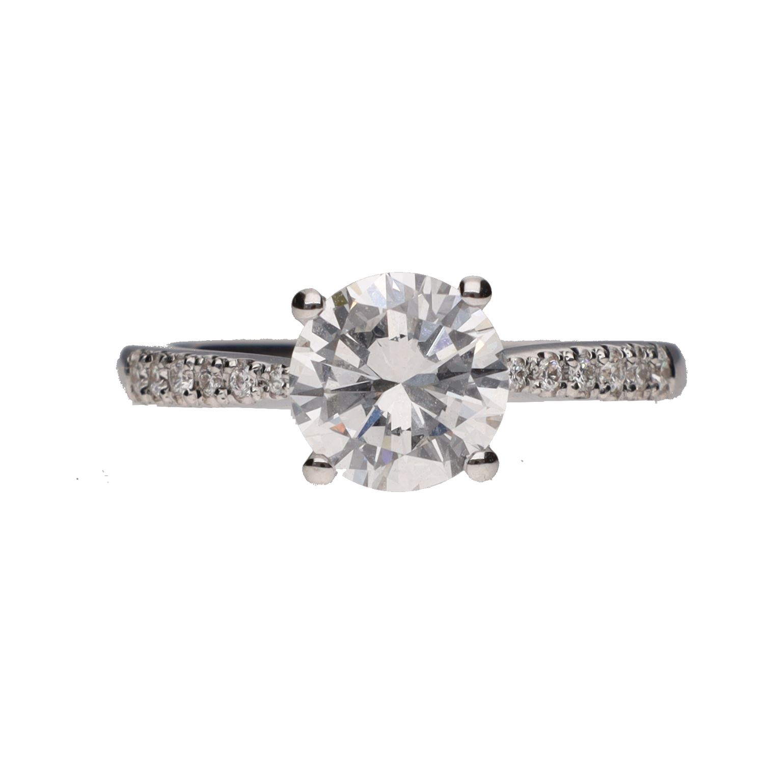 Solitario en oro blanco con brillante central 1,52ct . Talla 11.