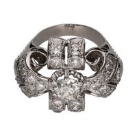 ANILLOS / SORTIJAS<BR>SORTIJA ANTIGUA EN ORO BLANCO CON BRIL...