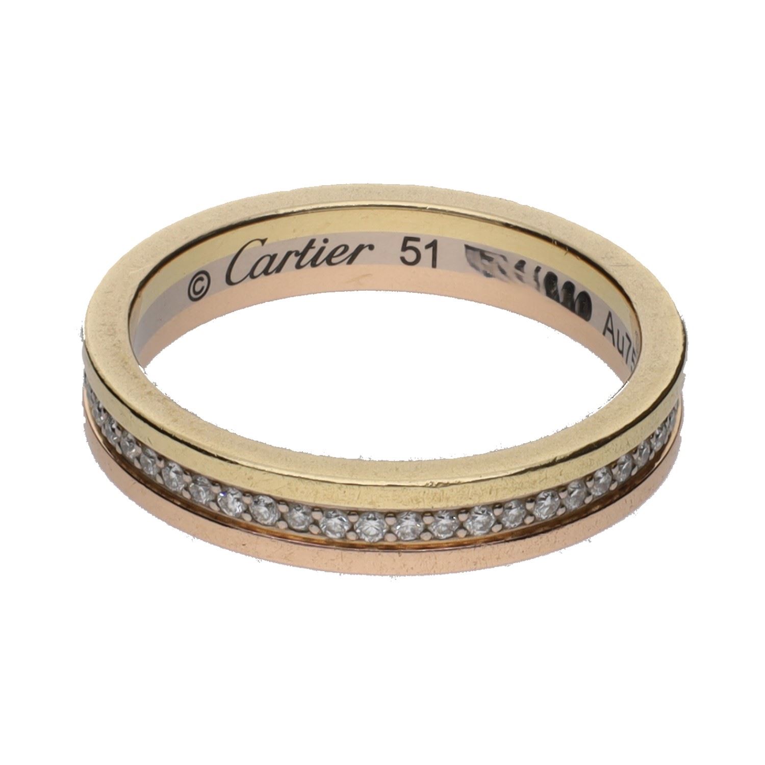Sortija alianza de cartier tres oros con brillantes. Talla 51.