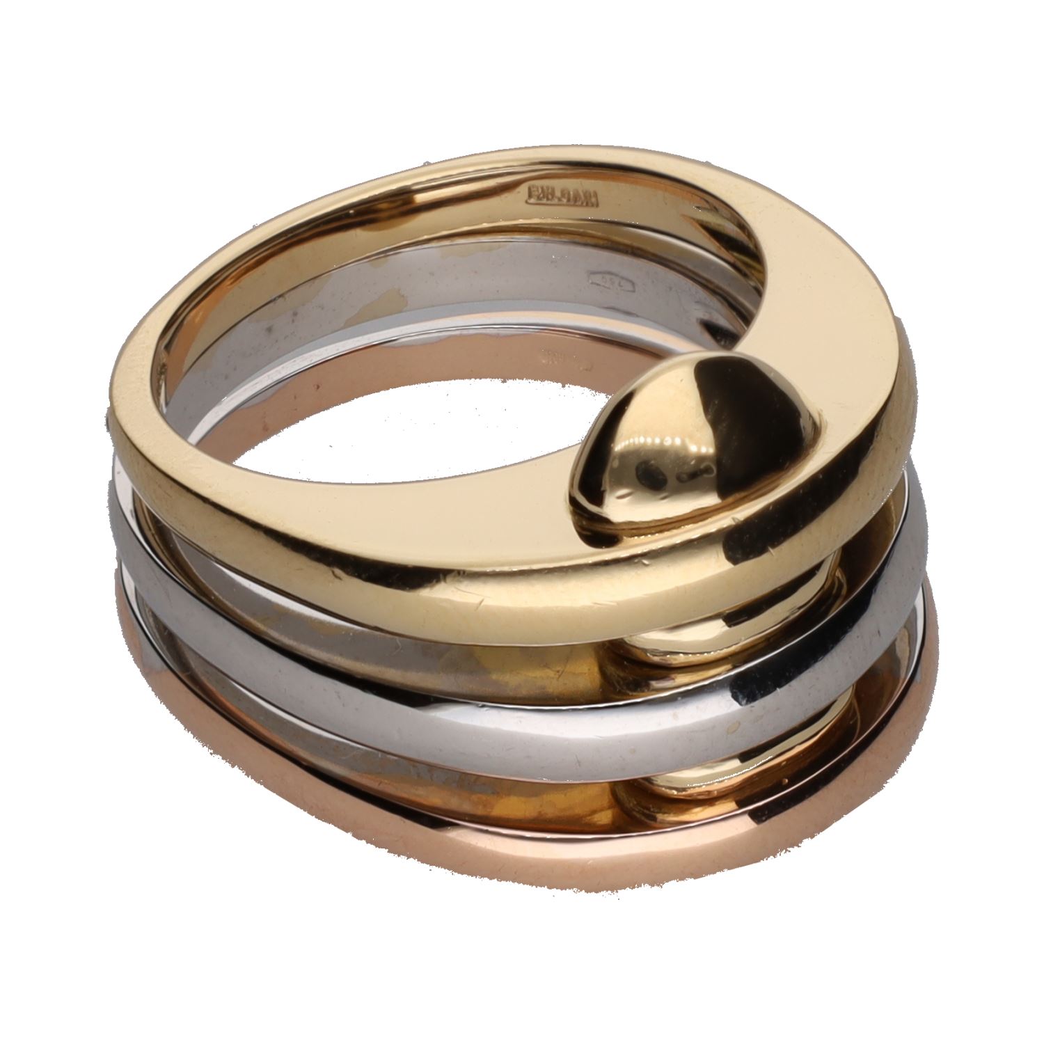 Sortija bulgari en tres oros. Talla 15.