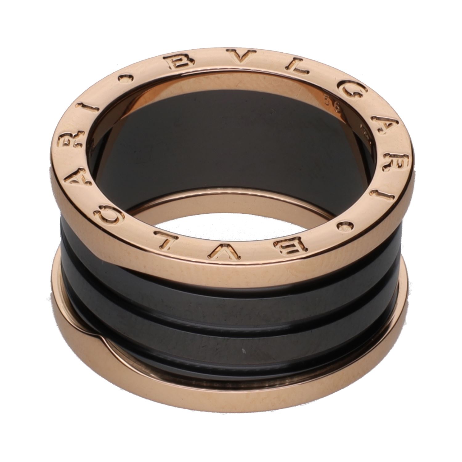 Sortija b-zero de bulgari en oro rosa y cerámica negra. Talla 56.
