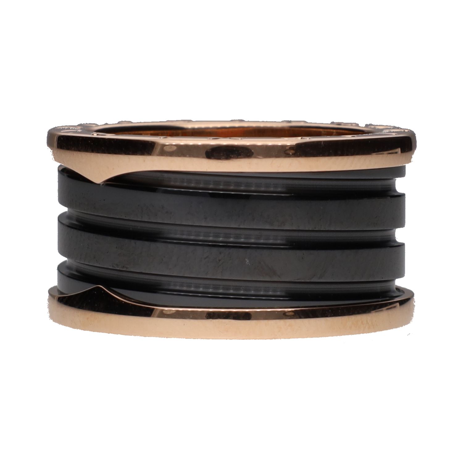 Sortija b-zero de bulgari en oro rosa y cerámica negra. Talla 56.