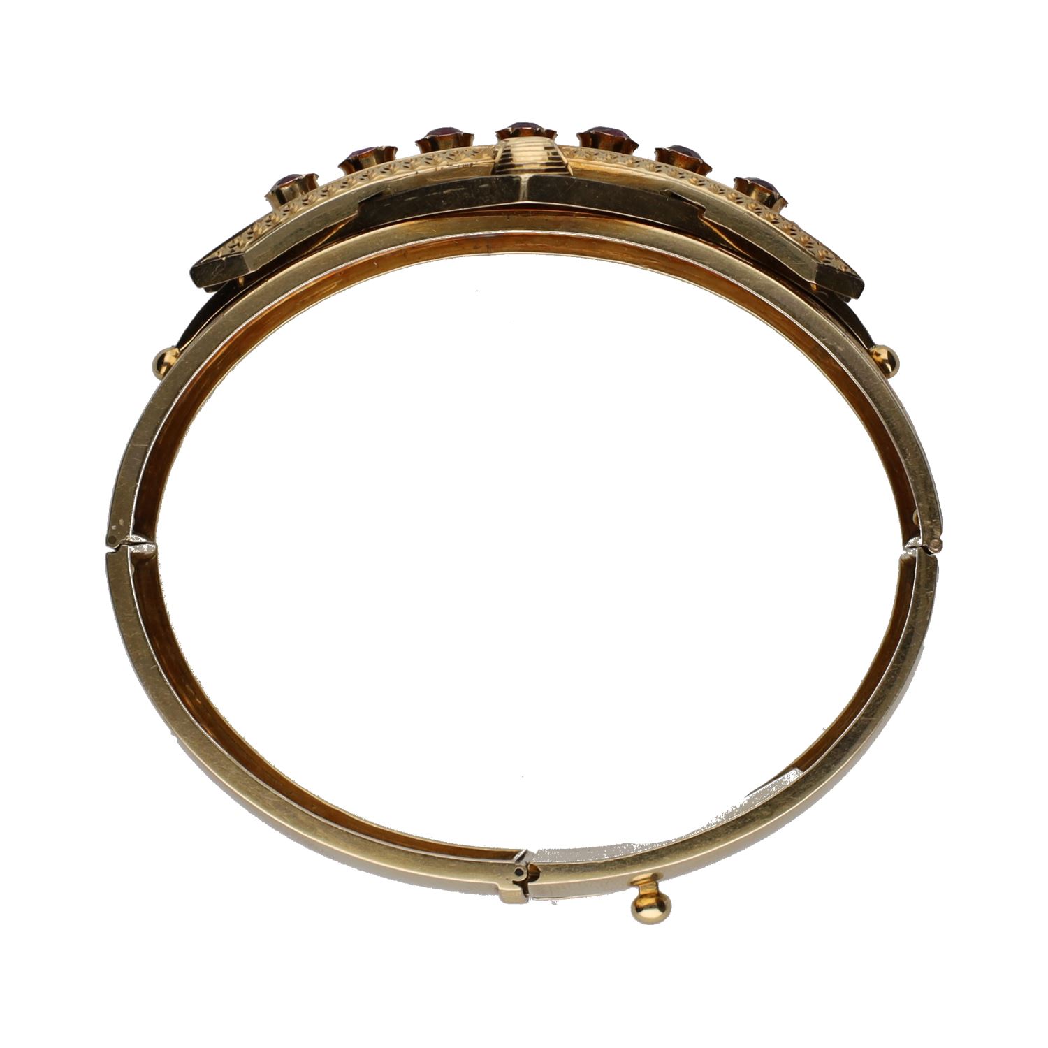 Pulsera antigua ancha en oro amarillo y amatistas.