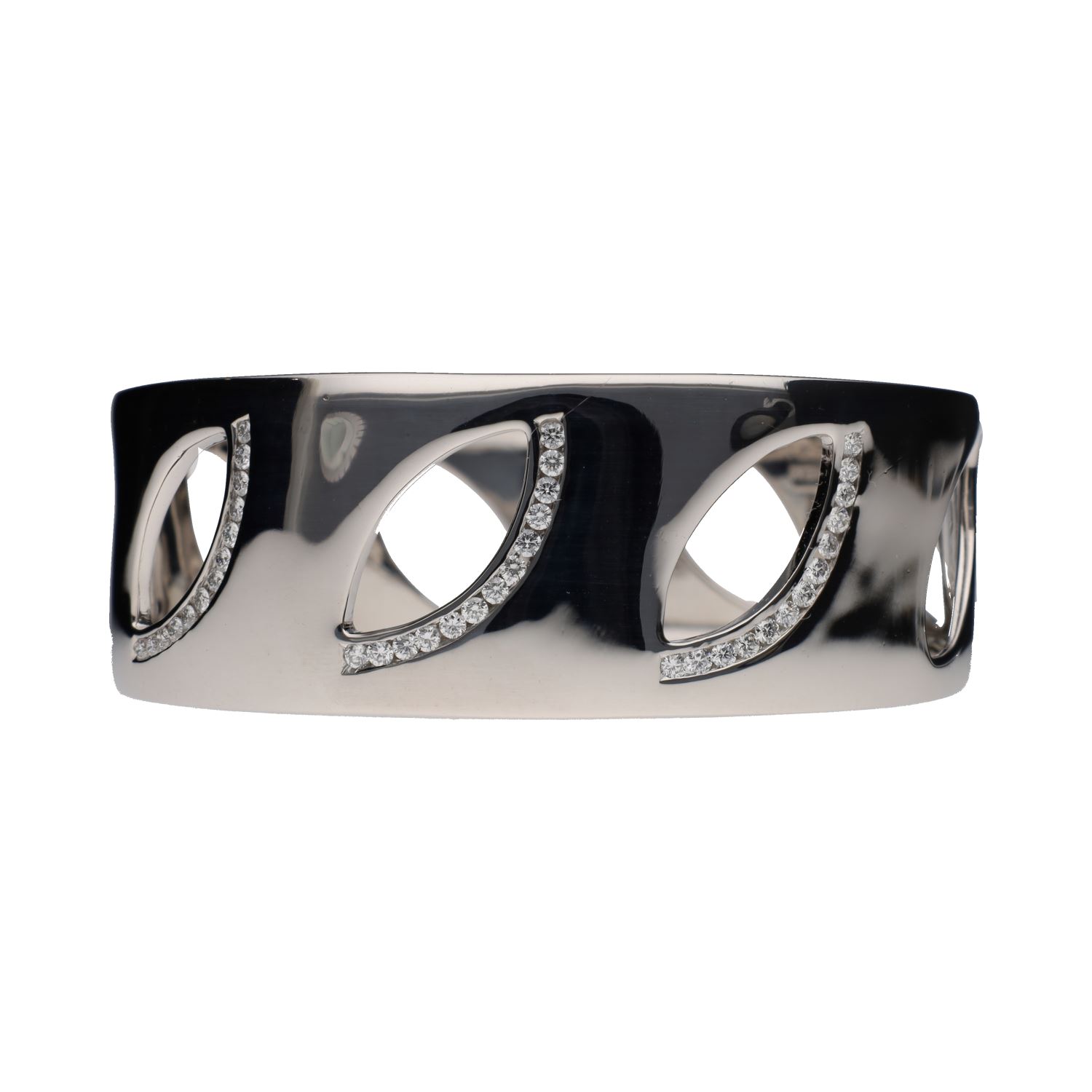 Pulsera rígida ancha en oro amarillo y brillantes.