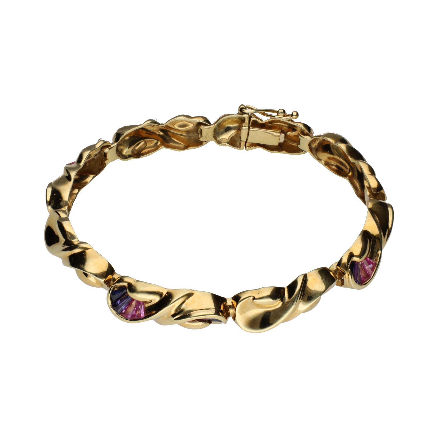 Pulsera en oro amarillo con cuarzos amatistas.