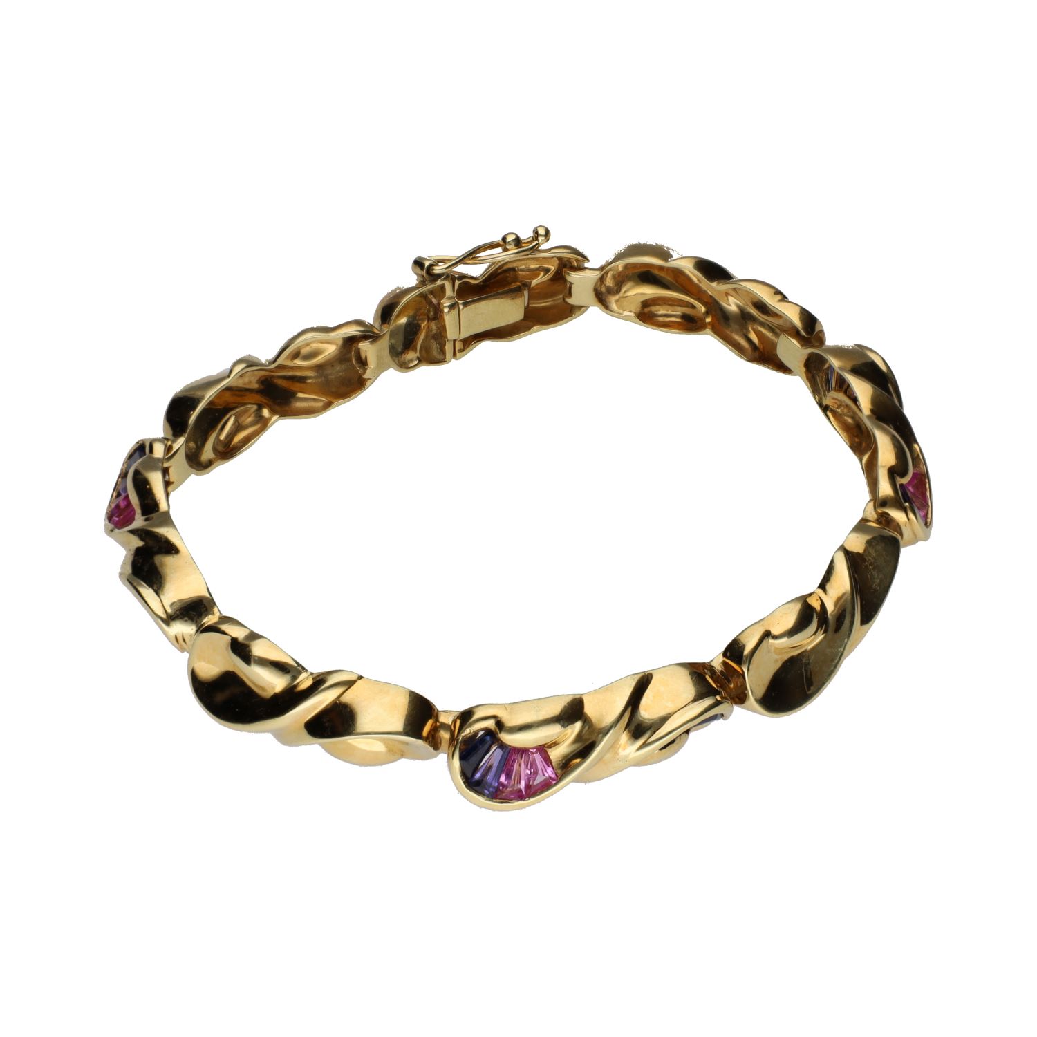 Pulsera en oro amarillo con cuarzos amatistas.