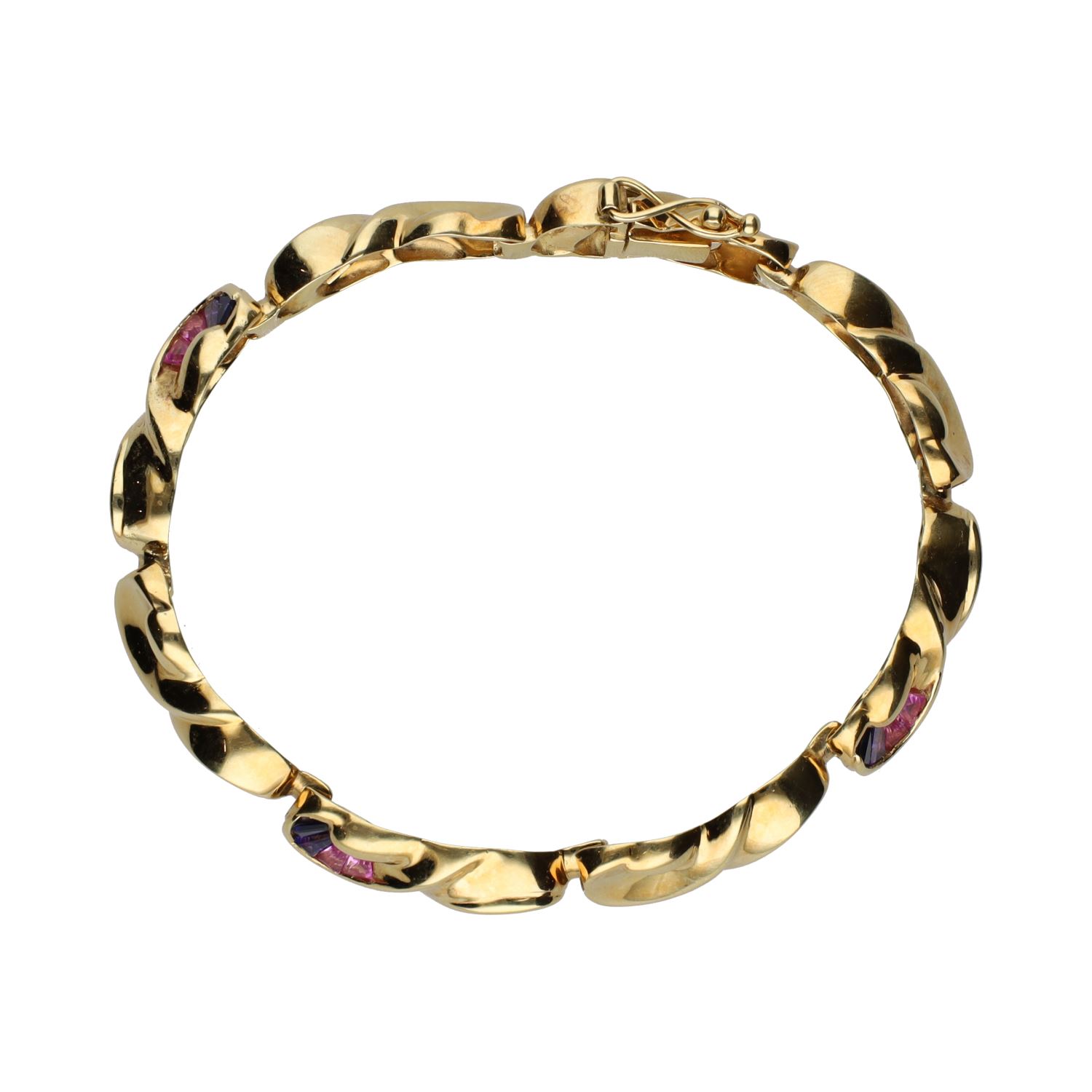 Pulsera en oro amarillo con cuarzos amatistas.