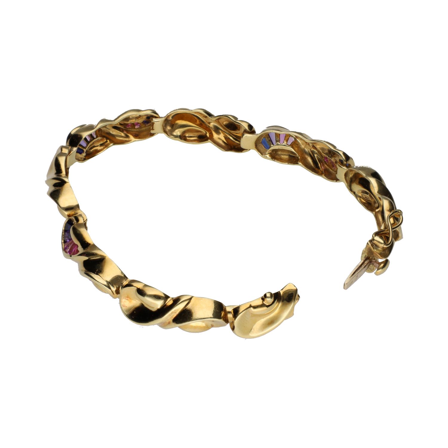 Pulsera en oro amarillo con cuarzos amatistas.