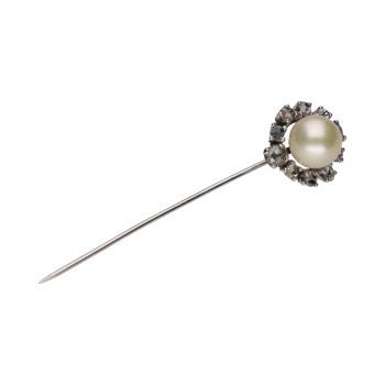 BROCHES / ALFILERES<BR>ALFILER EN ORO BLANCO CON PERLA Y DIAM... · ref.: (AMX)
