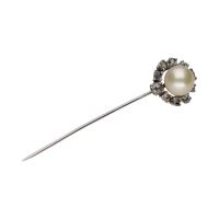 BROCHES / ALFILERES<BR>ALFILER EN ORO BLANCO CON PERLA Y DIAM...
