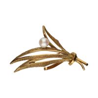 BROCHES / ALFILERES<BR>BROCHE EN ORO AMARILLO CON PERLA.