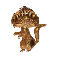 BROCHES / ALFILERES<BR>BROCHE CON FORMA DE GATO EN ORO AMARIL...