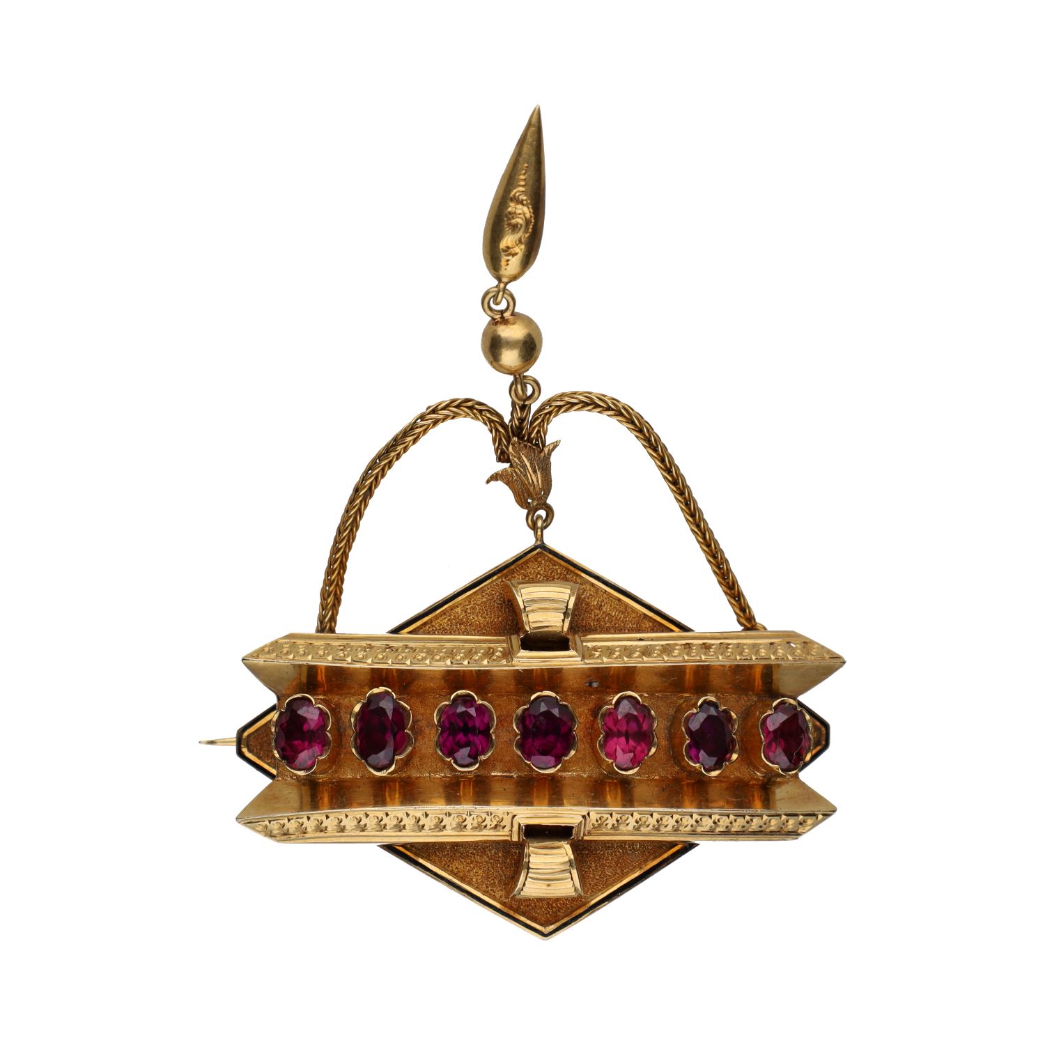 Broche antiguo en oro amarillo con amatistas.