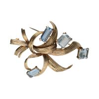 BROCHES / ALFILERES<BR>BROCHE EN ORO AMARILLO CON AGUA MARINA...