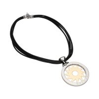 Collar bulgari bulagri en cordón de cuero, acero y oro amarillo.