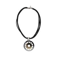 Collar bulgari bulagri en cordón de cuero, acero y oro amarillo.