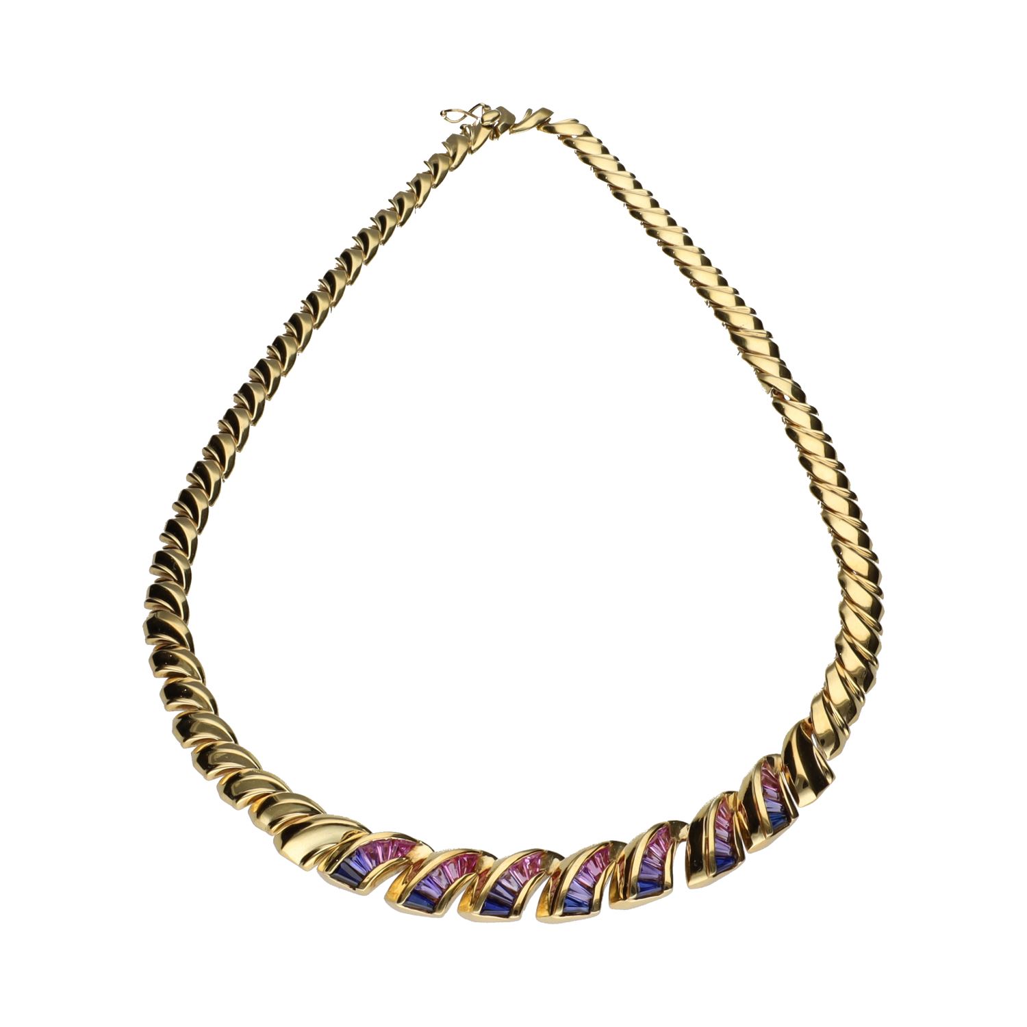 Collar en oro amarillo con cuarzos amatistas.