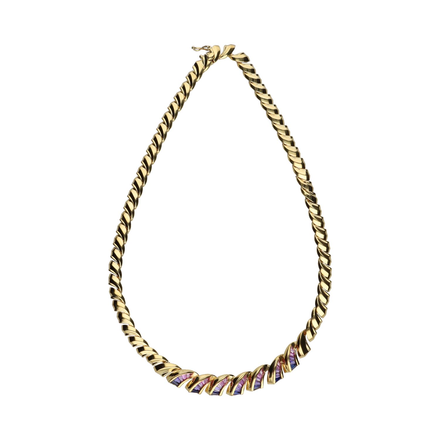 Collar en oro amarillo con cuarzos amatistas.