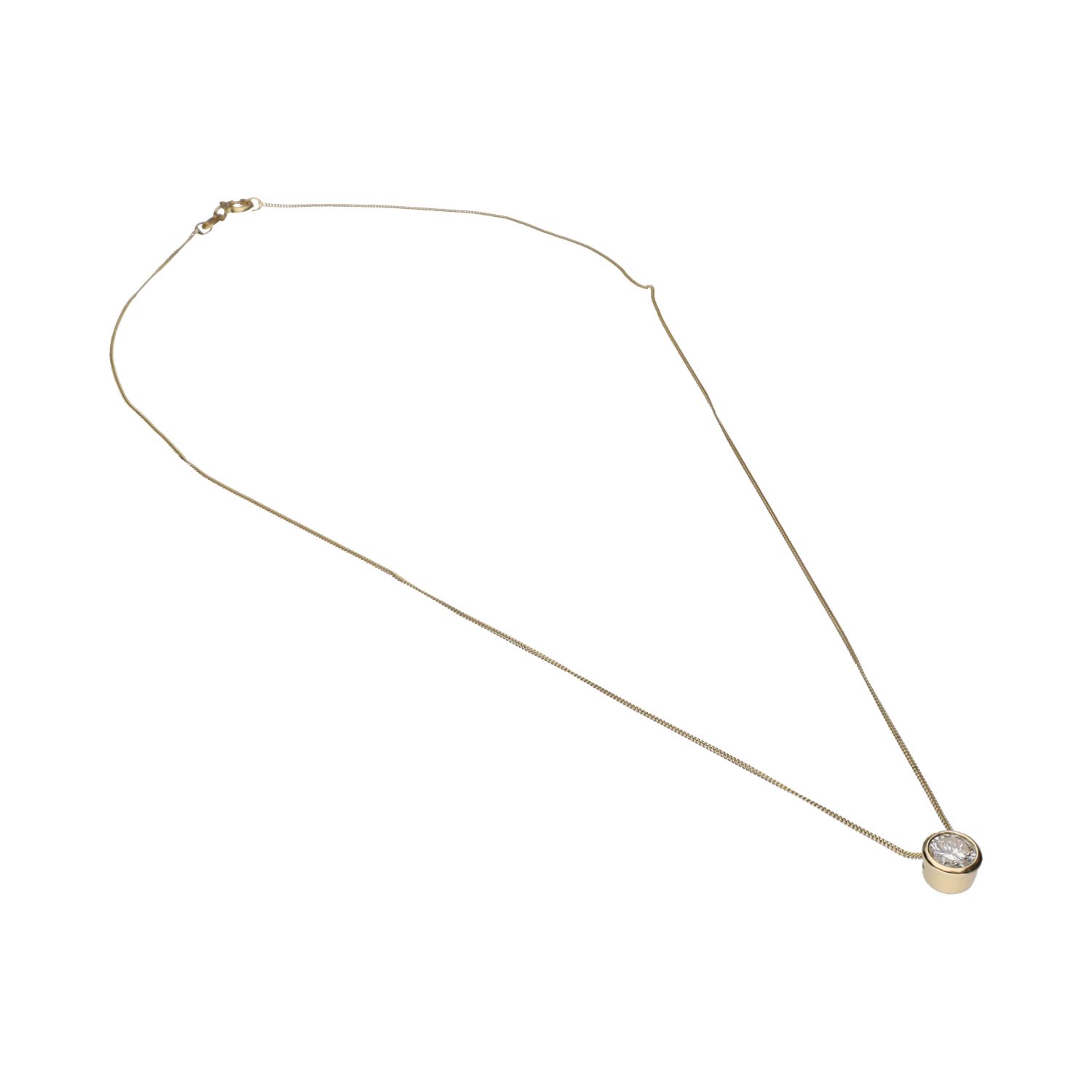 Collar con cadena y colgante en oro amarillo con un brillante.
