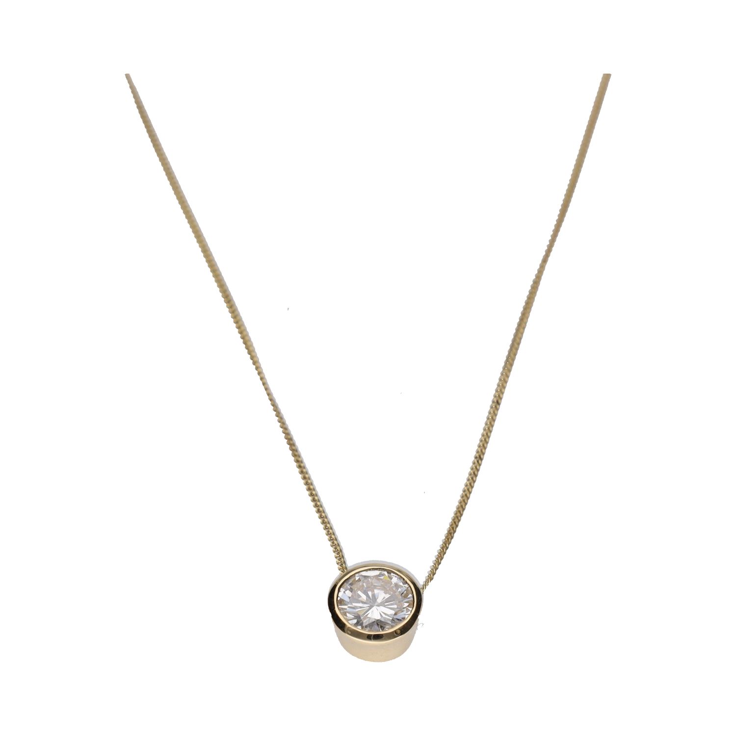 Collar con cadena y colgante en oro amarillo con un brillante.