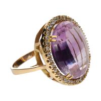 ANILLOS / SORTIJAS<BR>SORTIJA EN ORO AMARILLO CON AMATISTA Y...