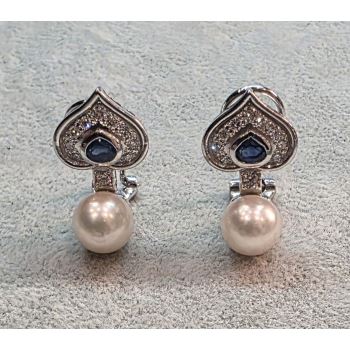PENDIENTES<BR>PENDIENTES EN ORO BLANCO CON PERLAS, Z... · ref.: (SMX)