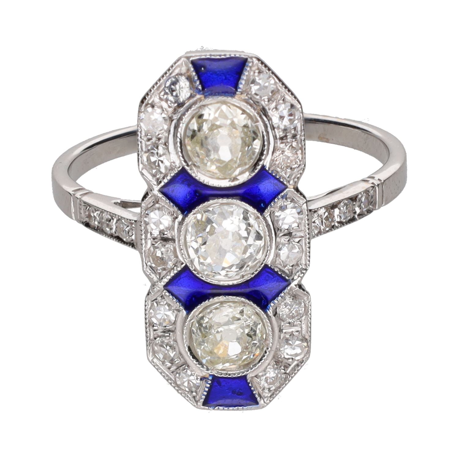 Sortija en oro blanco con esmalte y diamantes. Talla 16.