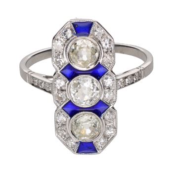 ANILLOS / SORTIJAS<BR>SORTIJA EN ORO BLANCO CON ESMALTE Y DI... · ref.: (EMX)