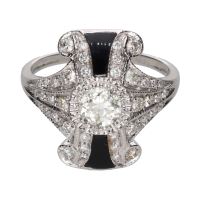 ANILLOS / SORTIJAS<BR>SORTIJA EN ORO BLANCO CON ÓNIX Y DIAMA...